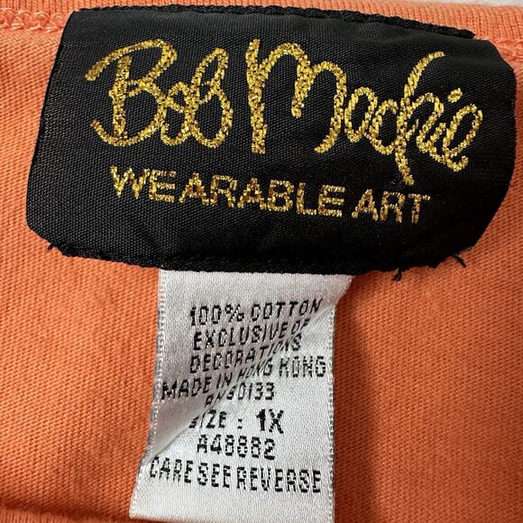 Bob Mackie Shirt Womens 1X Orange Embroidered Floral Basic Art Classic - Picture 5 of 9